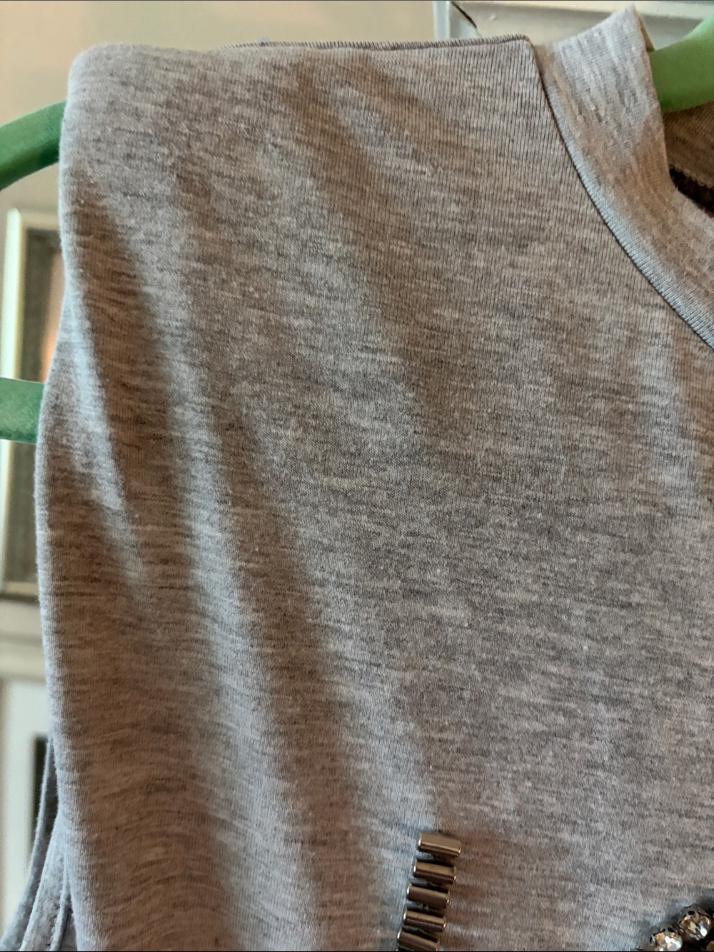Y2K On twelfth Rhinestone”Love More”embellished grey tee shirt/shoulder pads.S - Picture 3 of 4